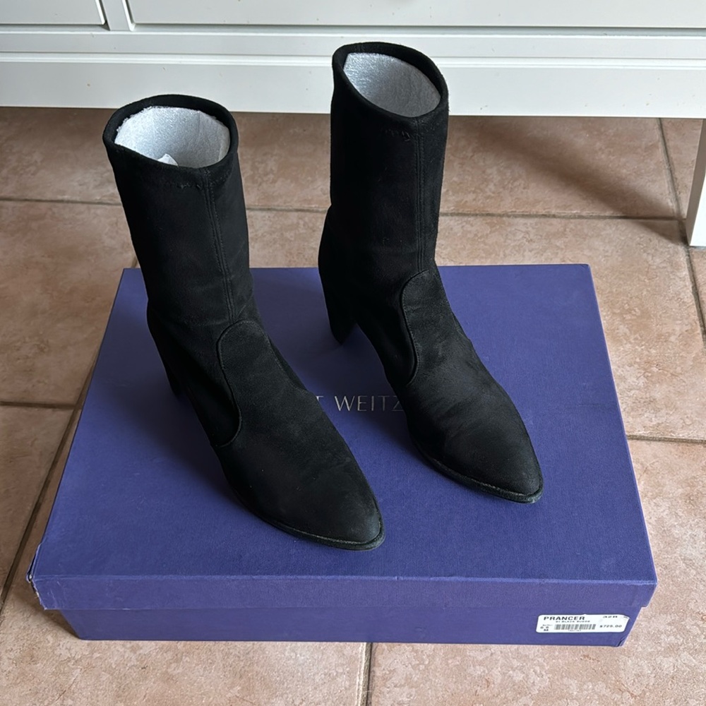 Stuart Weitzman black suede heeled boot